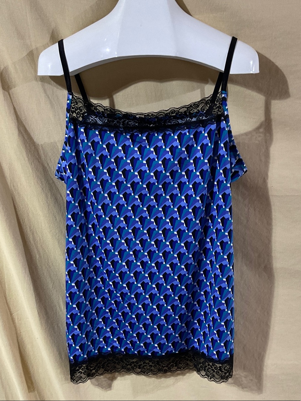 Fashion Bug Size 2X Blue Geometric Lace-Trim Camisole